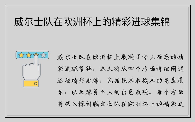 威尔士队在欧洲杯上的精彩进球集锦